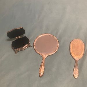 Vintage Mirror, brush , jewelry box. heavy pieces made in china on bottom of box